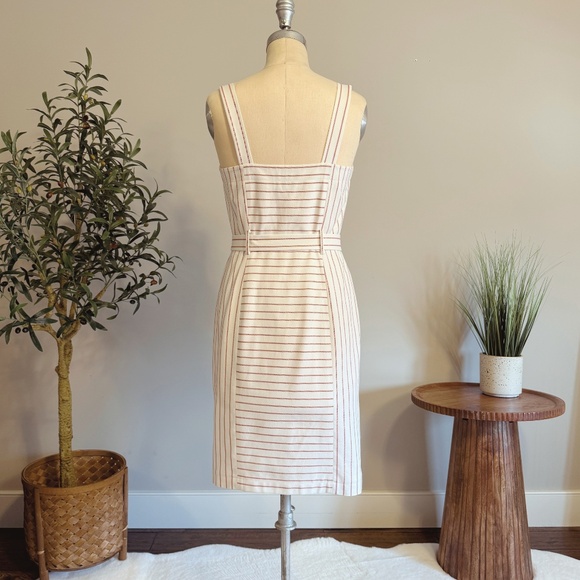 Tommy Hilfiger Dress Womens 4 Belted Cream Red Pinstripe Sheath Nautical Preppy - Picture 2 of 12